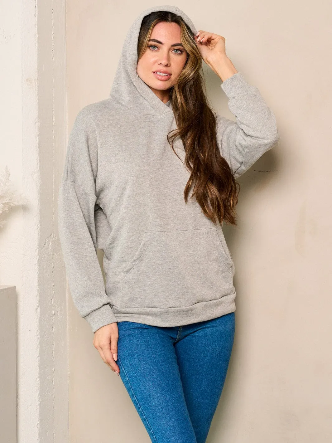 WOMEN'S LONG SLEEVES FRONT POCKETS HOODED SWEATER