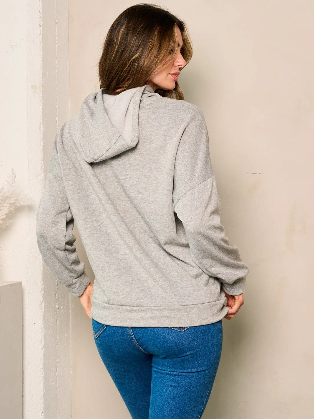 WOMEN'S LONG SLEEVES FRONT POCKETS HOODED SWEATER