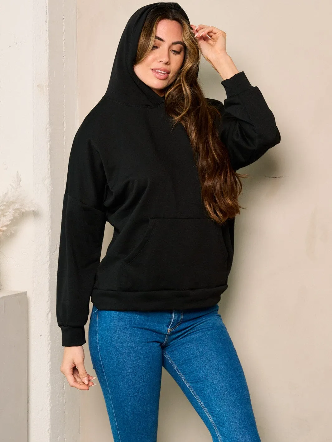 WOMEN'S LONG SLEEVES FRONT POCKETS HOODED SWEATER