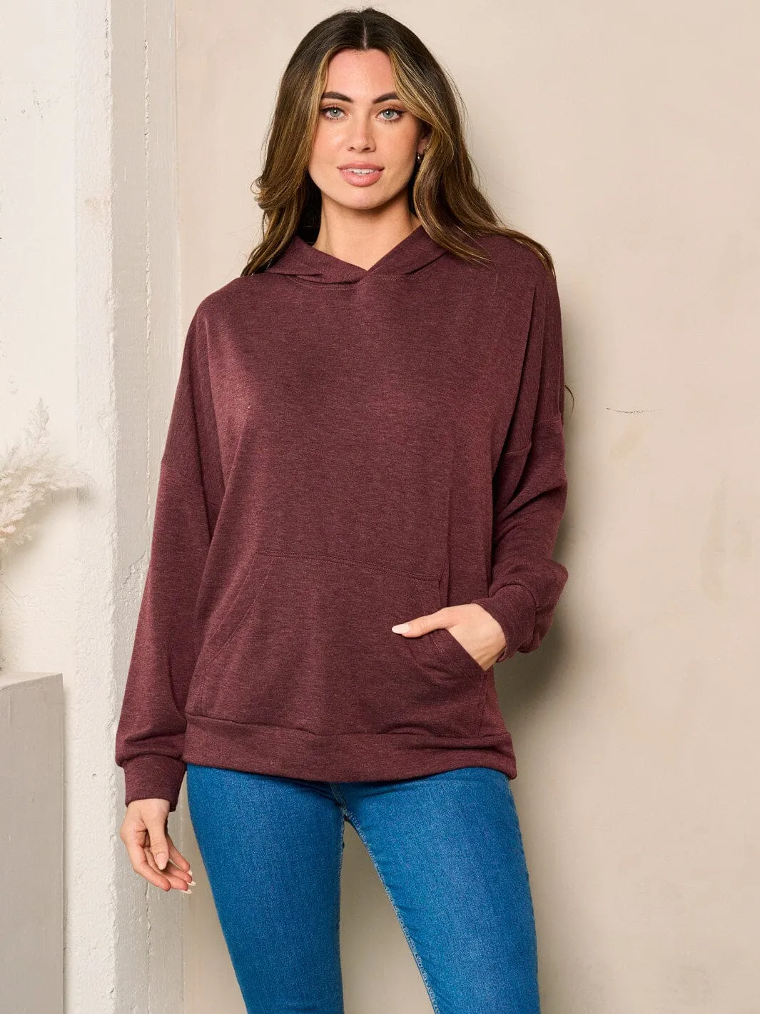 WOMEN'S LONG SLEEVES FRONT POCKETS HOODED SWEATER