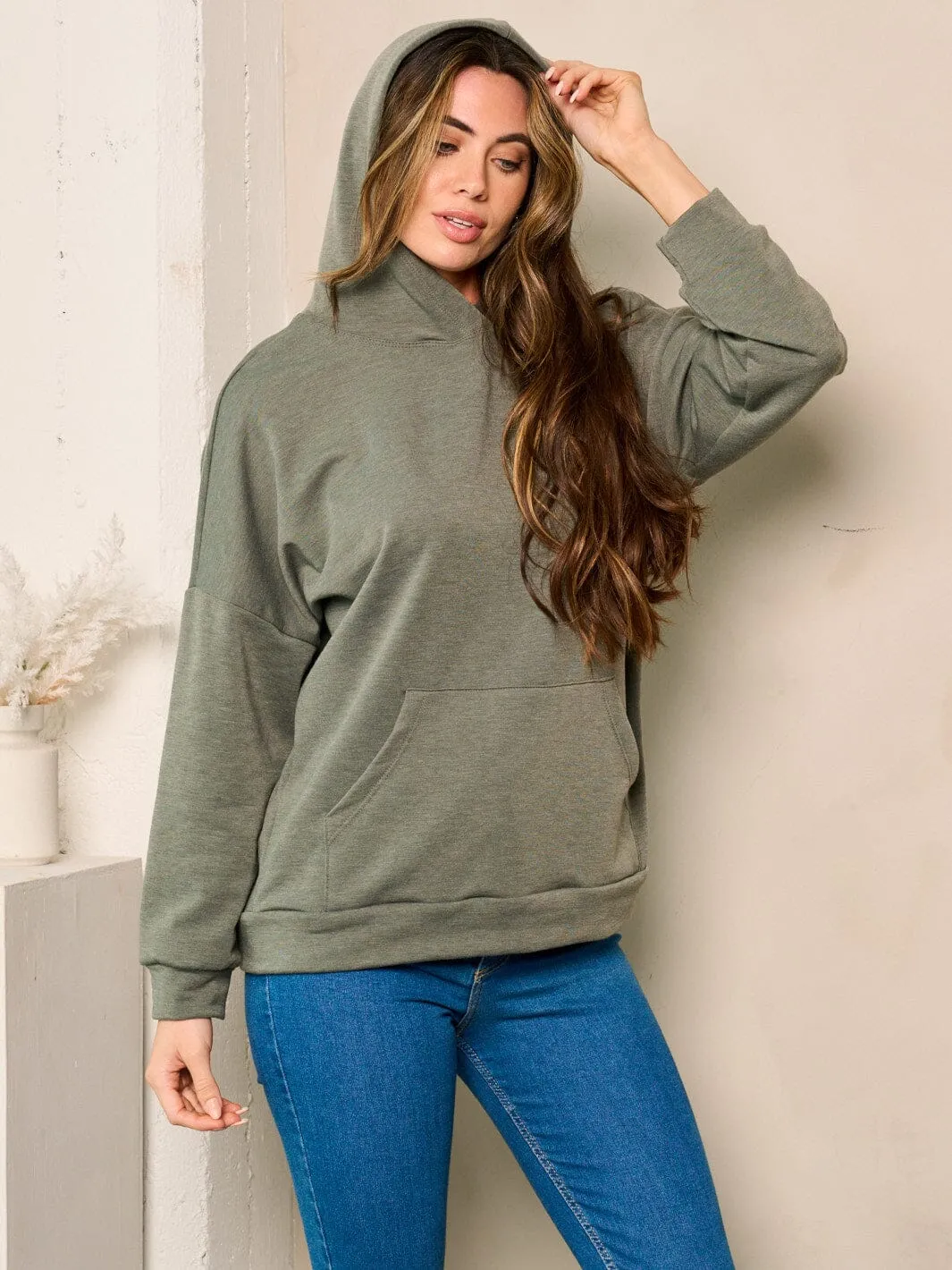 WOMEN'S LONG SLEEVES FRONT POCKETS HOODED SWEATER