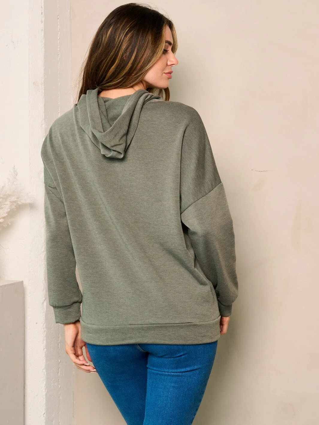 WOMEN'S LONG SLEEVES FRONT POCKETS HOODED SWEATER