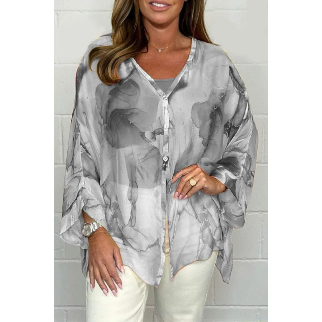 Women's Summer Floral Sheer Blouse | Long Sleeve