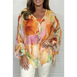 Women's Summer Floral Sheer Blouse | Long Sleeve