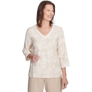 Women's Tossed Floral Embroidery V-Neck Top - 88442