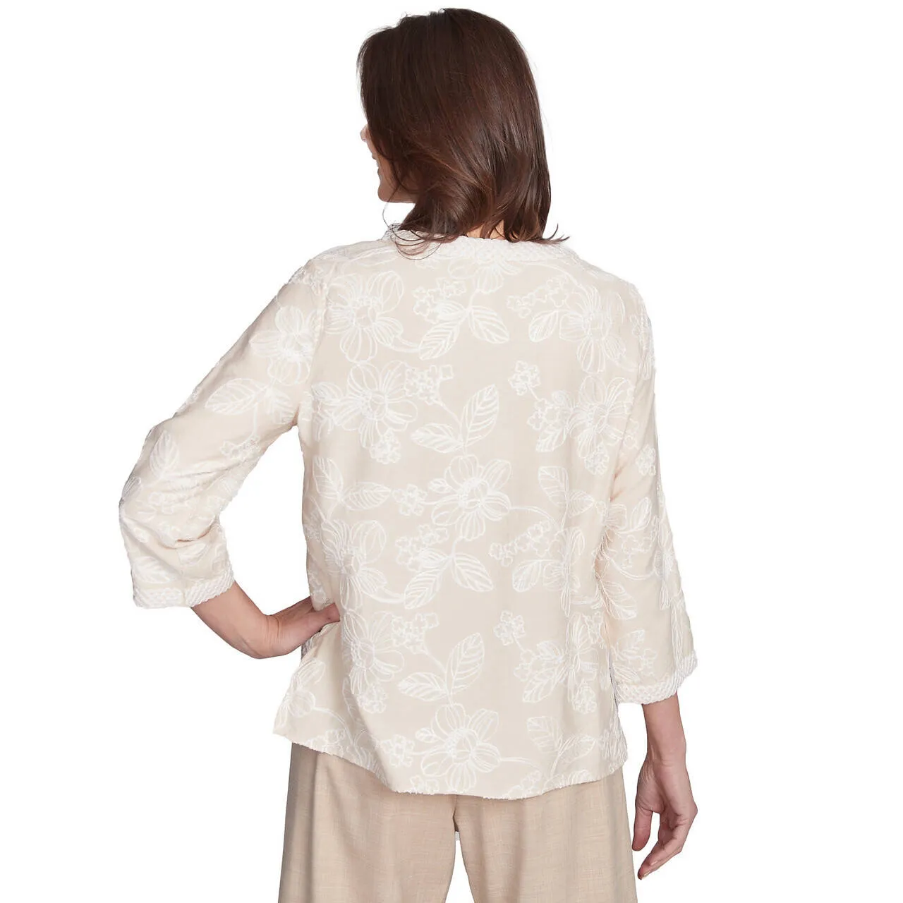 Women's Tossed Floral Embroidery V-Neck Top - 88442