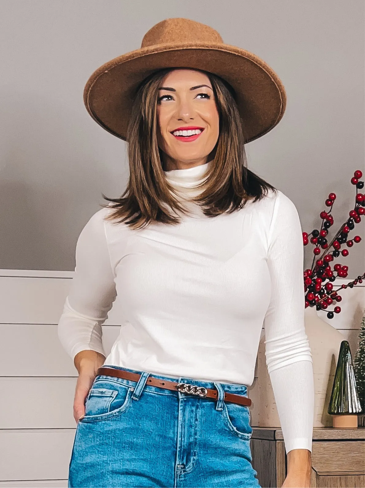 Wool Blend Wide Brim Hat (Camel}