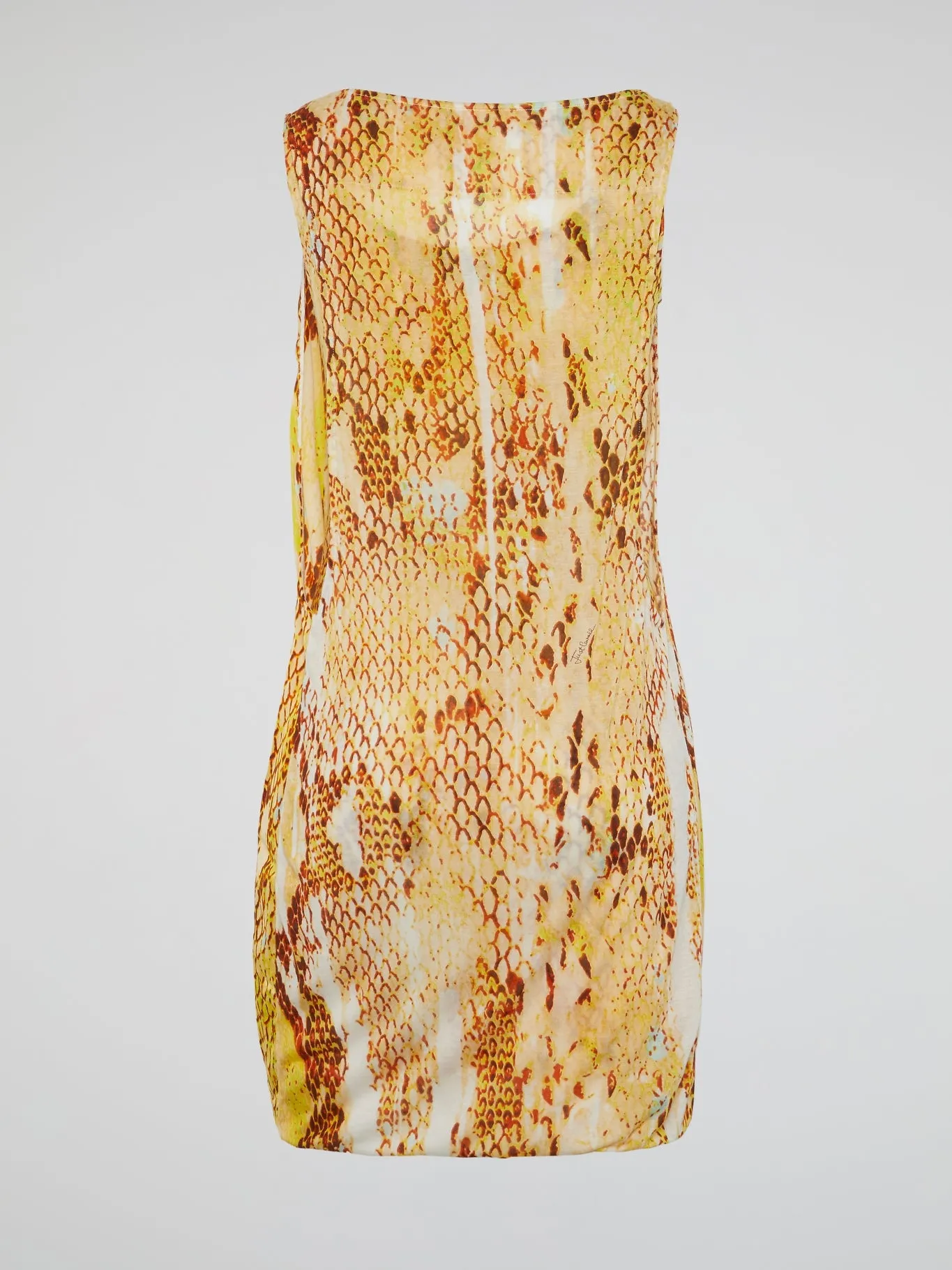 Yellow Reptile Print Cowl Mini Dress
