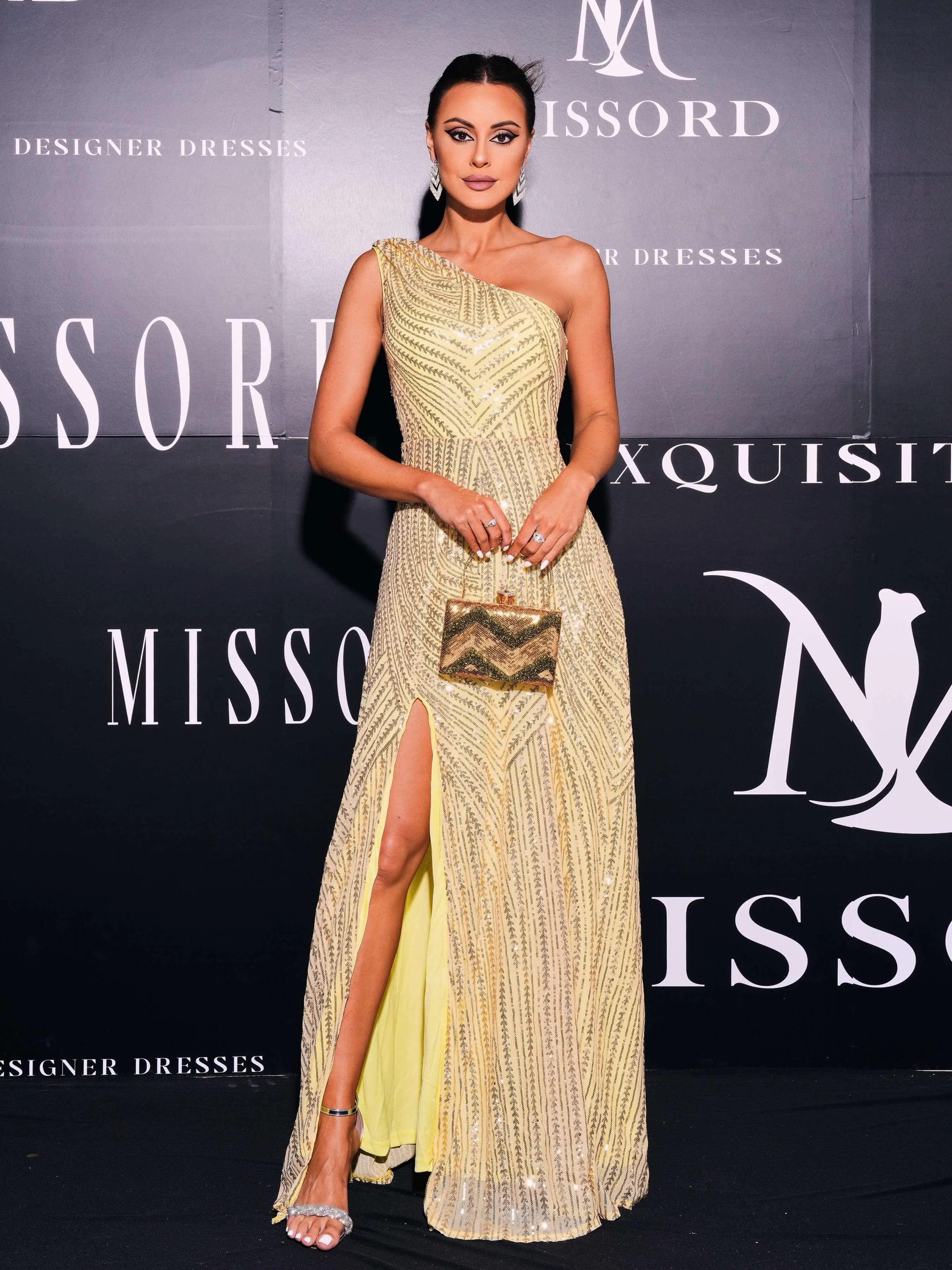 Yellow Sequin One Shoulder Prom Dress XJ1534